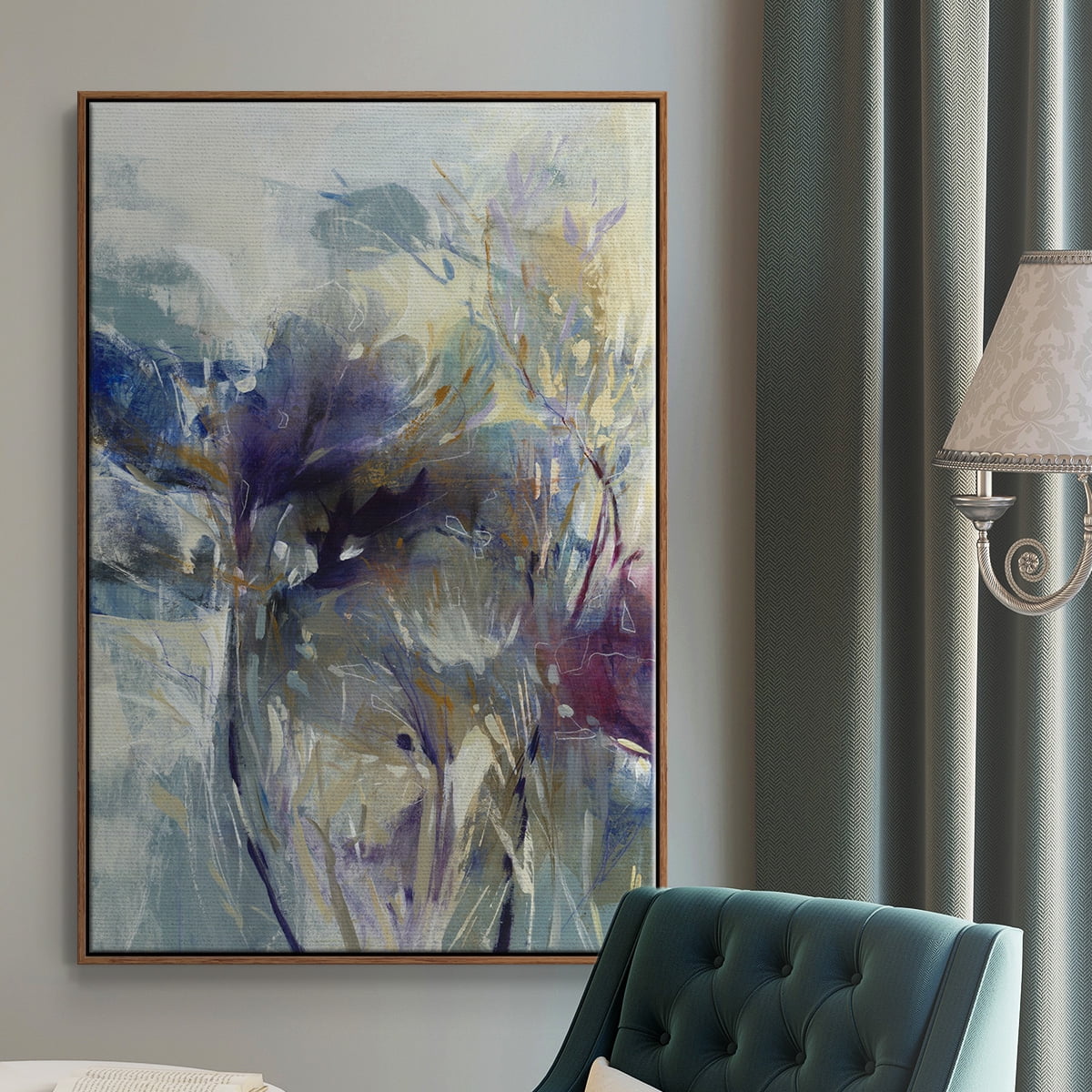 Meadow Saffron I Framed Premium Gallery Wrapped Canvas - Ready to Hang - 27 x 41 - Walnut Floating Frame