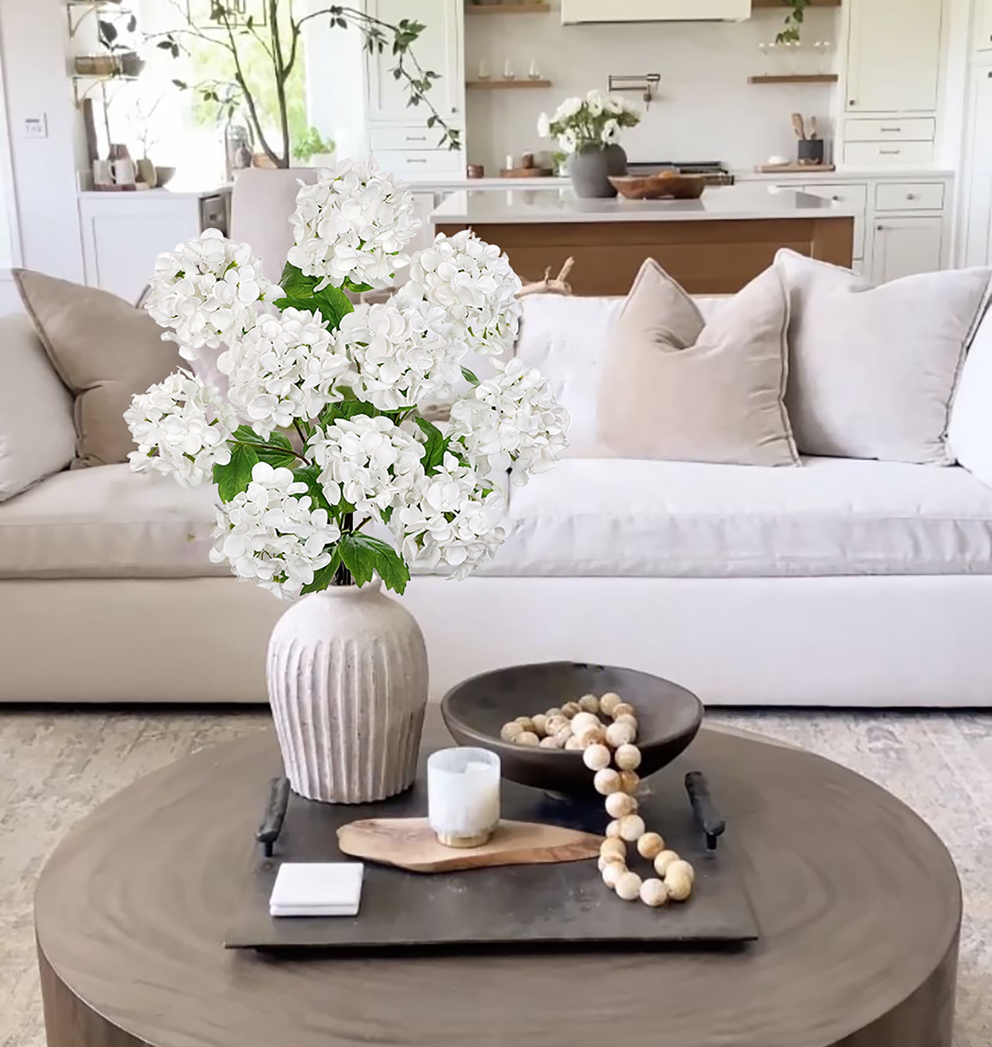 5 Pcs Artificial Hydrangea Flowers 19"Stem Artificial Flower White Faux Hydrangeas with 5 Flower Heads Real Touch Plant Fake Hydrangeas for Indoor Outdoor Decor Table Centerpieces