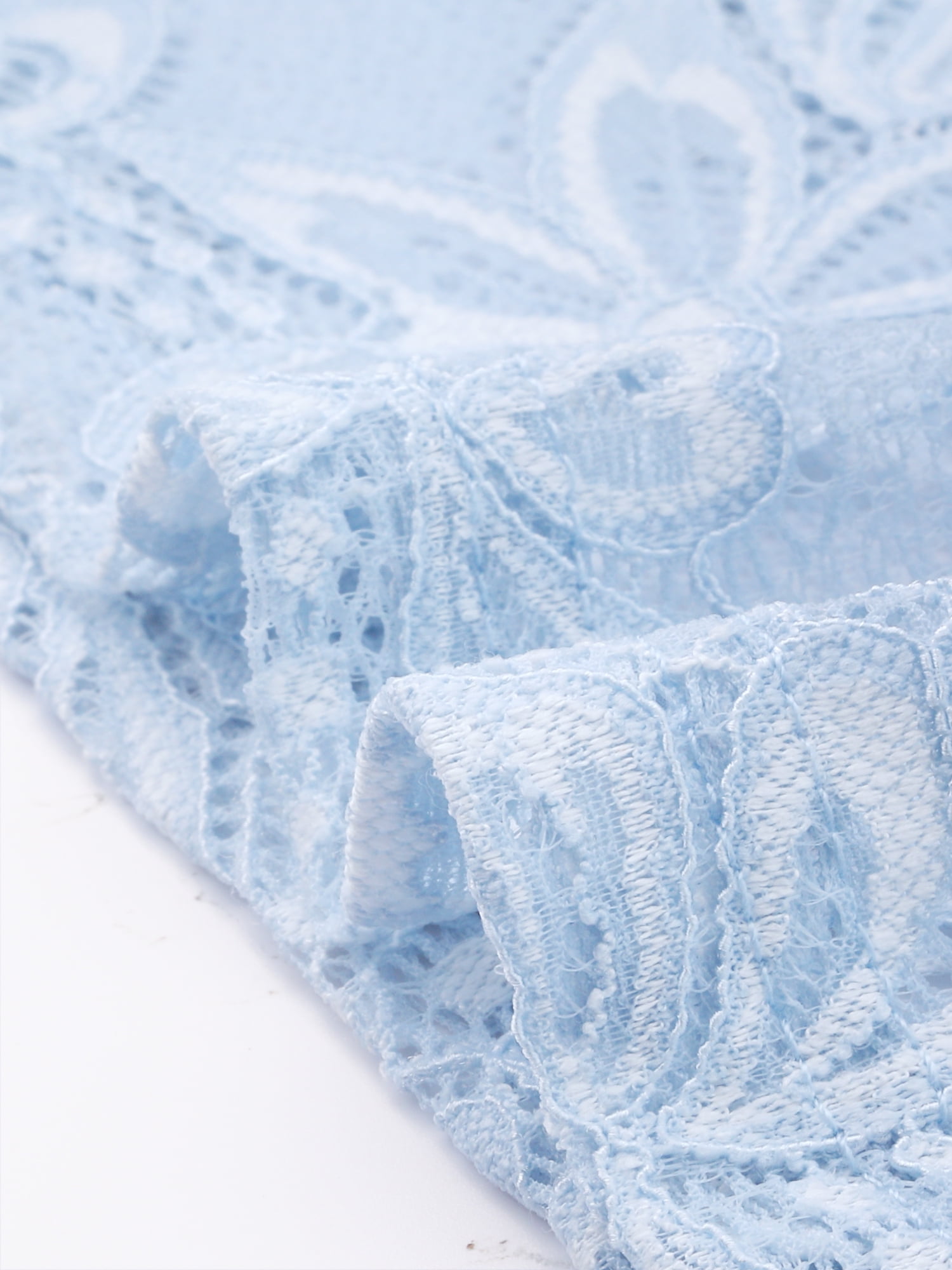 DARING DIVA Women's Long Sleeve Mock Neck Floral Lace Blouse Top L Light Blue