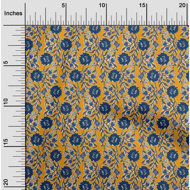oneOone Polyester Lycra Fabric Leaves & Floral Block Printed Fabric 1 Yard 56 Inch Wide
