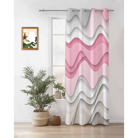 Pink Gray Thermal Insulated Blackout Curtains for Bedroom 84 Length Ombre Water Ripple Modern Abstract Geometric Room Darkening Curtain 1 Panel Grommet Window Curtain Drape for Living Room