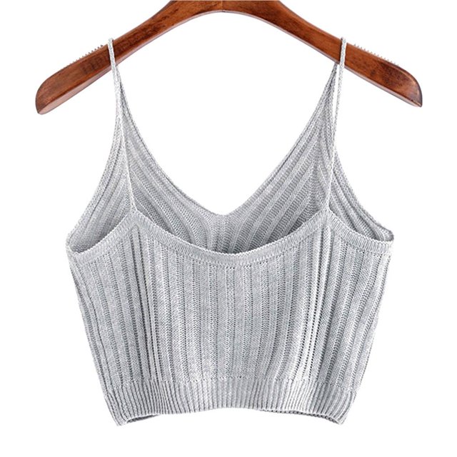 Qarigey Top corto de punto para mujer a la moda, Tops cortos sin mangas de algodón, lencería, ropa interior, ropa de calle, chaleco, camiseta Prendas para la parte del cuerpo gris Qarigey AP000157-02B