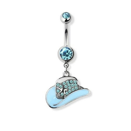Belly Button Ring Gem Paved Cowboy Cowgirl Hat 316L surgical steel navel silver star