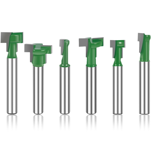 Dsseng 6Pcs 1/4inch Shank Keyhole Router Bits Set Carbide T Slot Router Bit Multipurpose T-Track Grooving Router Bit Woodworking Milling Cutter Tool for Cutting Solid Wood MDF Plywood