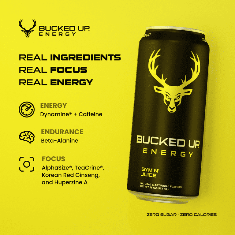 Bucked Up Energy Drink, Gym N' Juice, 12 Cans, 16 fl oz, 300 mg Caffeine -  Walmart.com