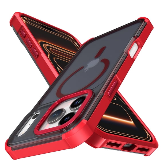 For iPhone 16 Pro Max Case [Military Grade Drop Tested] Magnetic Shockproof Phone Cover with Translucent Matte Back, Compatible with MagSafe Wireless Charging, Slim Fit Rugged,Red