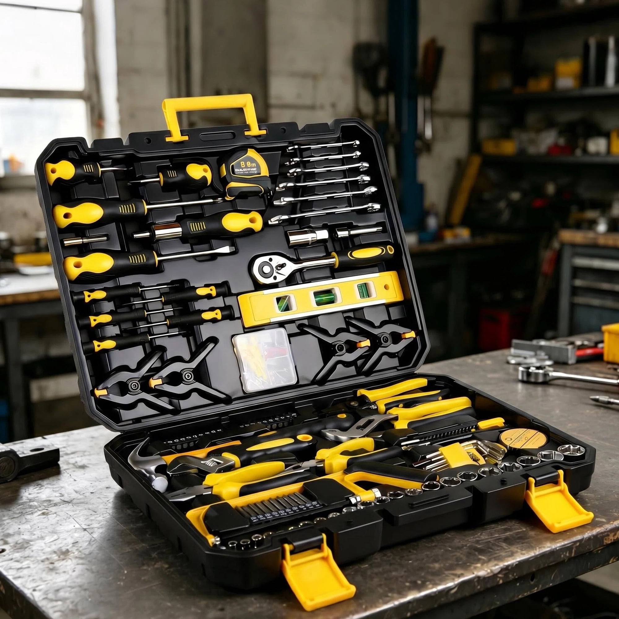 266-Piece Mechanics Tool Set with Durable Storage Case,eavy Duty Hand Tool Kit for Home Repair,Garage,Car,Truck,Yellow