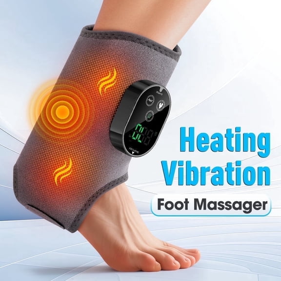 FlareMore Heat & Vibration Foot Massager with 360°Wrap,Dual Motor Ankle & Calf Massager,6 Heat Levels,3 Vibration Modes,3000mAh Rechargeable Adjustable Strap for Plantar Fasciitis Relief