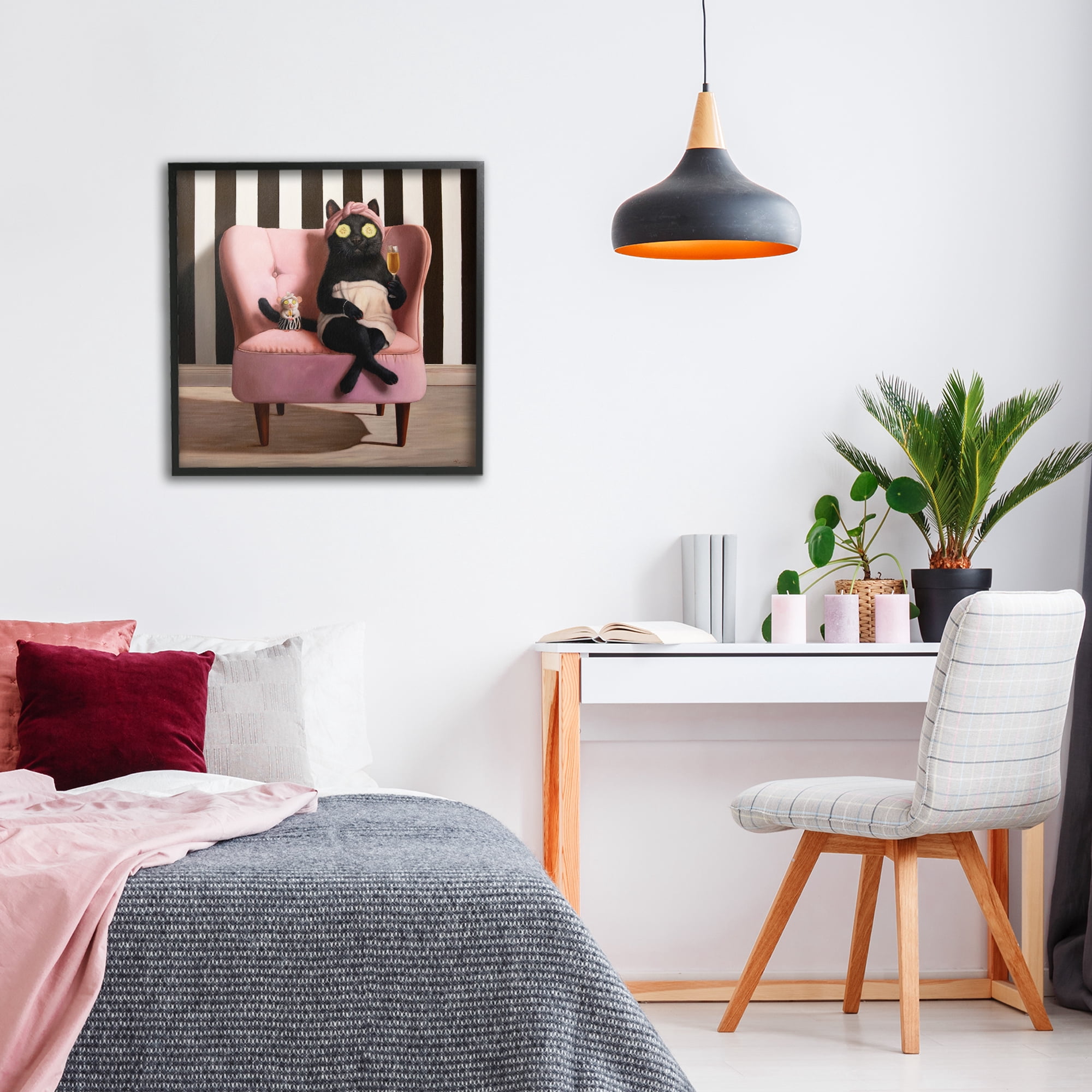 Stupell Industries Pamper Party Cat Black Framed Giclee Art, design by Lucia Heffernan
