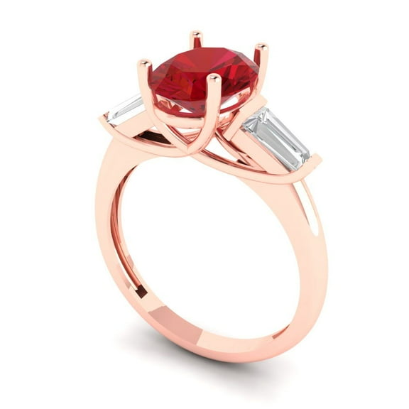 2.5 ct Oval Cut Simulated Pink Tourmaline Three-Stone Engagement Ring for Women in 18K Rose Gold