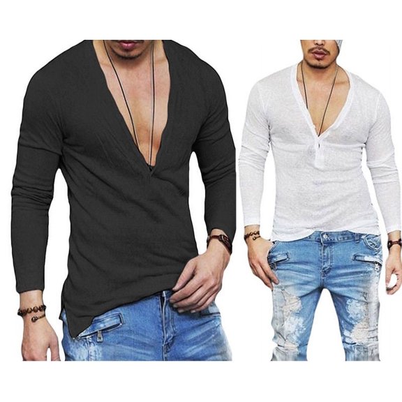 Hirigin Mens Slim Fit Long Sleeve Slim T-Shirts Casual Tops Pullover