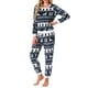 thumbnail image 2 of Conjuntos de pijama para mujer INSPIRE CHIC, parte superior de manga larga y pantalones de franela impresos, pijama térmico de Navidad de 2 piezas, 2XL, color azul marino con copos de nieve, 2 of 6