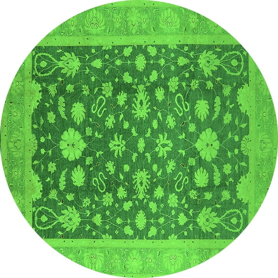 Ahgly Company Indoor Round Oriental Green Industrial Area Rugs, 5' Round