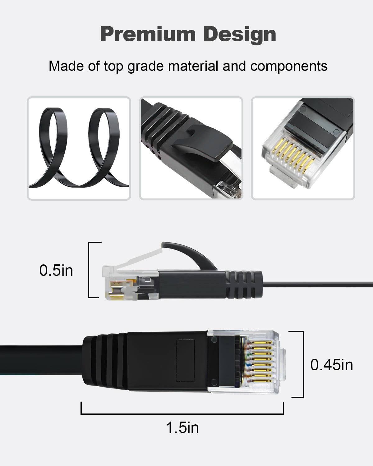Yauhody CAT 6 Ethernet Cable 3ft Ethernet Cable Black Network Cable High Speed CAT6 Ethernet Patch Cable 3ft Lan Cable CAT6 Gigabit Internet LAN Patch Cable for TV Gaming Router