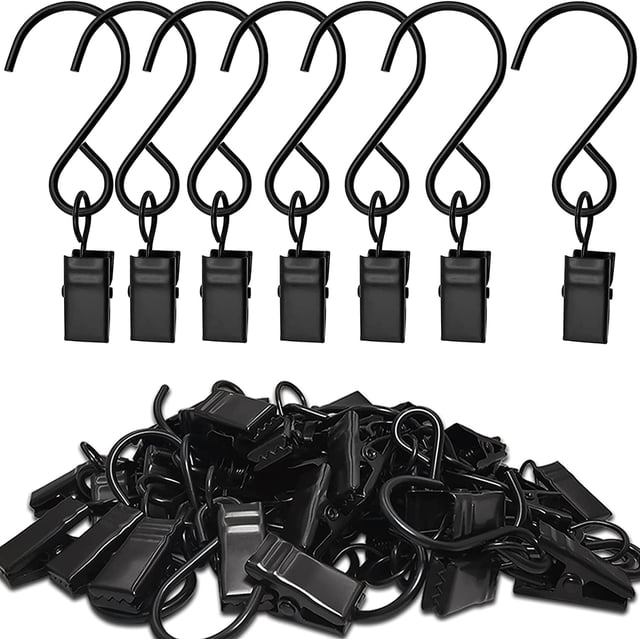 Stainless Steel S Hooks Curtain Clips, 50 Pack Hanging Party Lights Clips, Hangers Gutter Photo, Art Craft Display, 3 Inch Long, Black