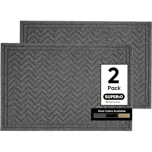 Front Door Mat, Rubber Mat, 2-Pack Indoor Outdoor Rug, Easy Clean Doormat, Welcome Mat, Non-Slip Entryway Rug for Patio, Garage, Waterproof, Low Profile, 24x35, Black, Chevron