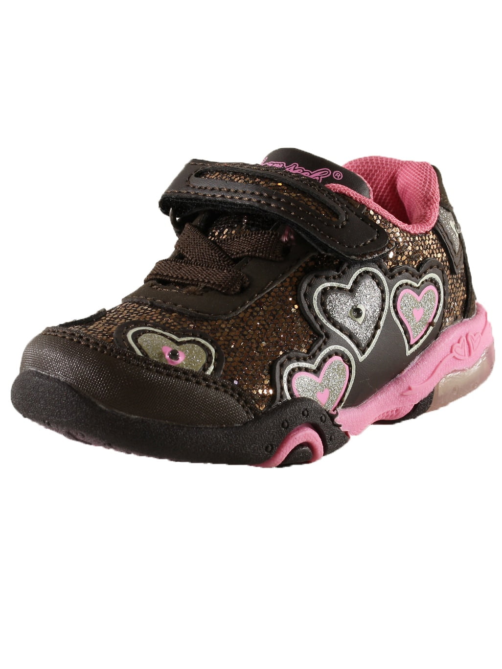 Dream Seek Girls Toddler 1302 Brown/Pink Velcro Strap Light Up Casual