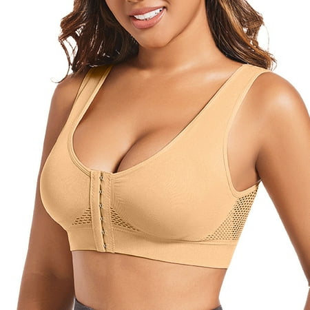 ASFGIMUJ Bras For Women No Underwire Casual Hollow Out Button Breathable Sport Bra Top Underwear Without Steel Ring Gathering Bra Plus Size