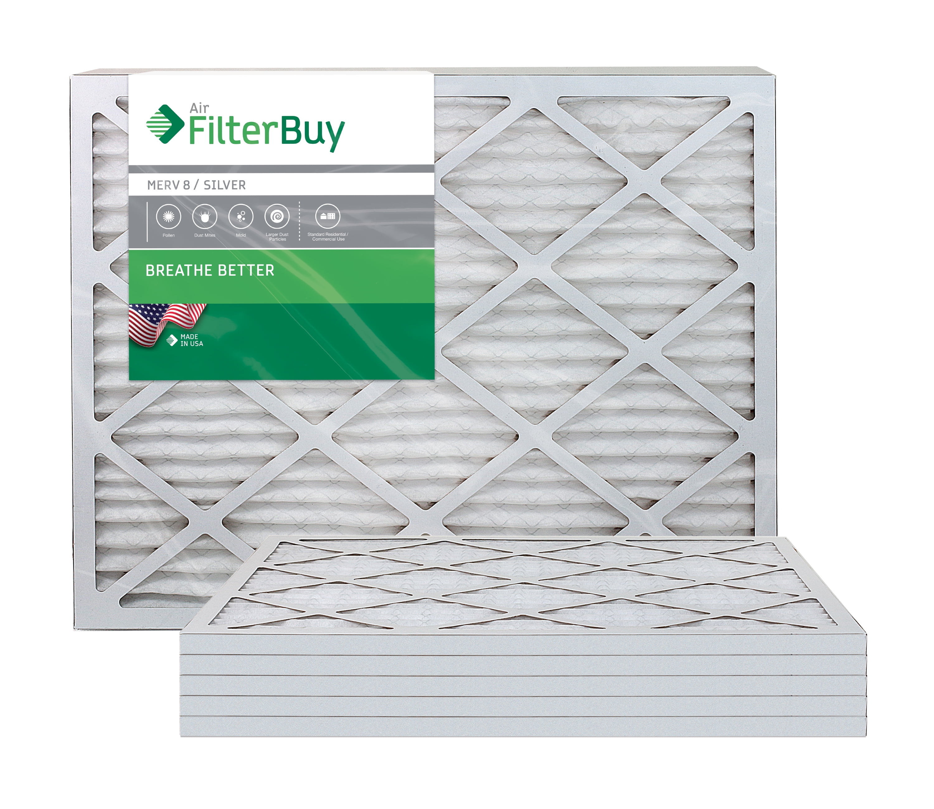 FilterBuy 20x23x1 MERV 8 Pleated AC Furnace Air Filter, (Pack of 6 Filters), 20x23x1 Silver