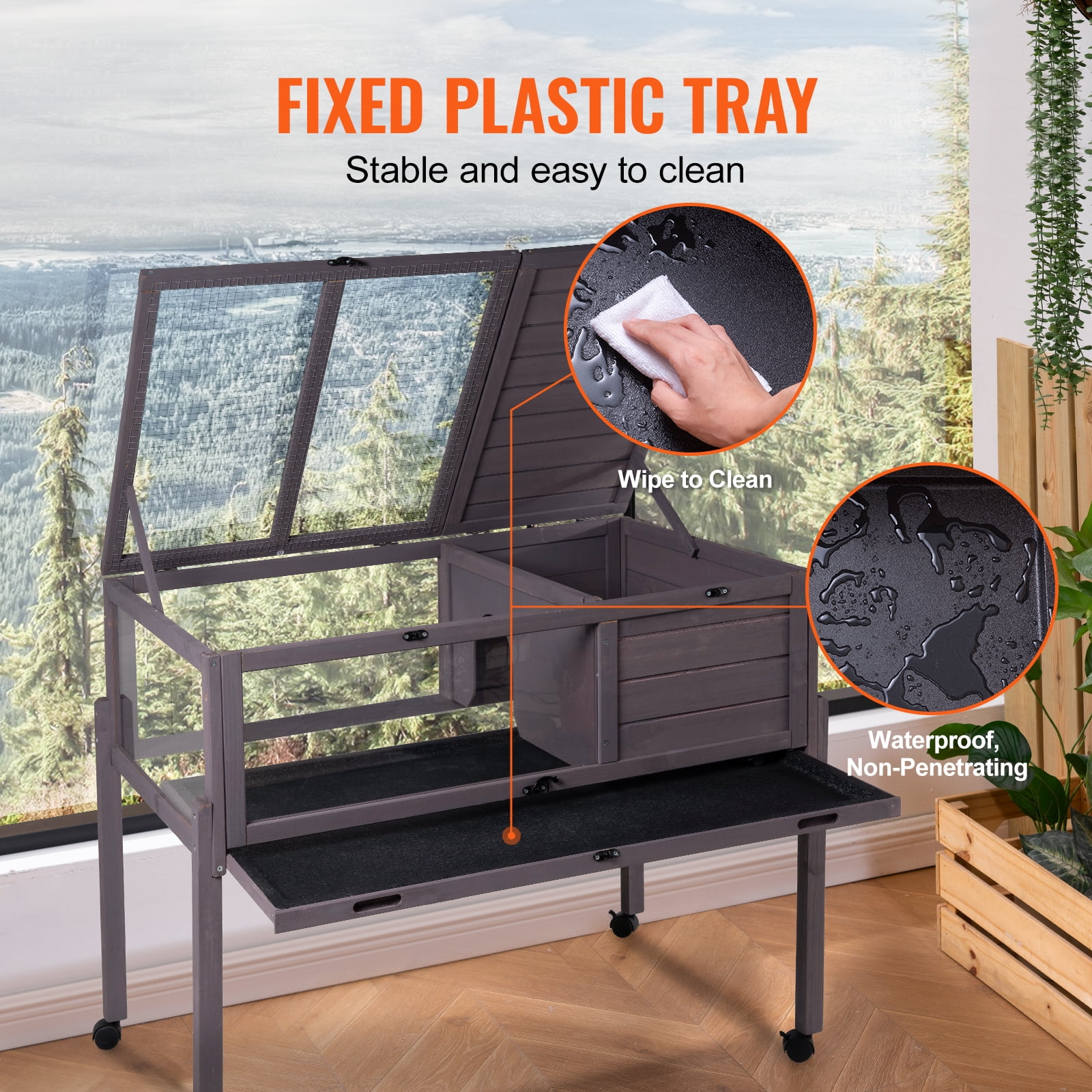 VEVOR Tortoise Habitat, Wooden Tortoise House Indoor & Outdoor, Rolling Tortoise Enclosure with Light Stand, Reptile Enclosure Small Animal Cage with Stand Legs, Wheels, for Gecko, Lizard, Snake