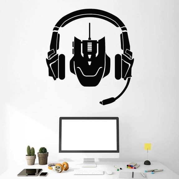 Gamer Wall Decal Video Games Headphones Game Zone Playroom Boys Bedroom Interior Decor Vinyl Wall Stickers Cool Style Mural 42x46cm