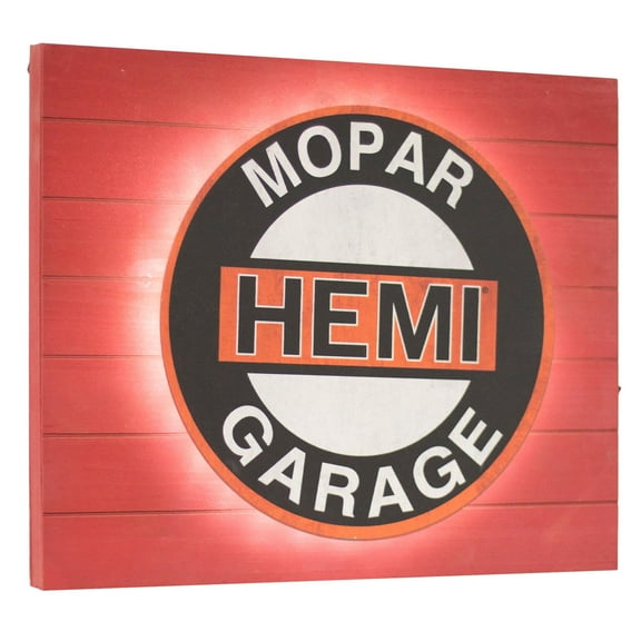 American Art Decor Vintage Mopar Hemi Metal Backlit LED Sign Wall Decor for Man Cave, Bar, Garage – Battery-Operated (15” x 18" x 2")