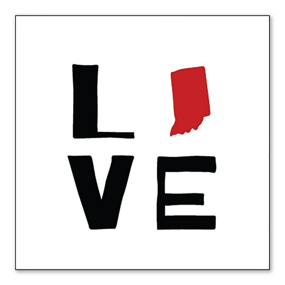 DistinctInk Custom Bumper Sticker - 10" x 10" Decorative Decal - White Background - Indiana - Love Black & Red
