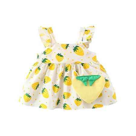 

QIPOPIQ Girls Clothes Clearance Toddler Child Baby Girl Summer Cute Strawberry Print Dress + Small Satchel