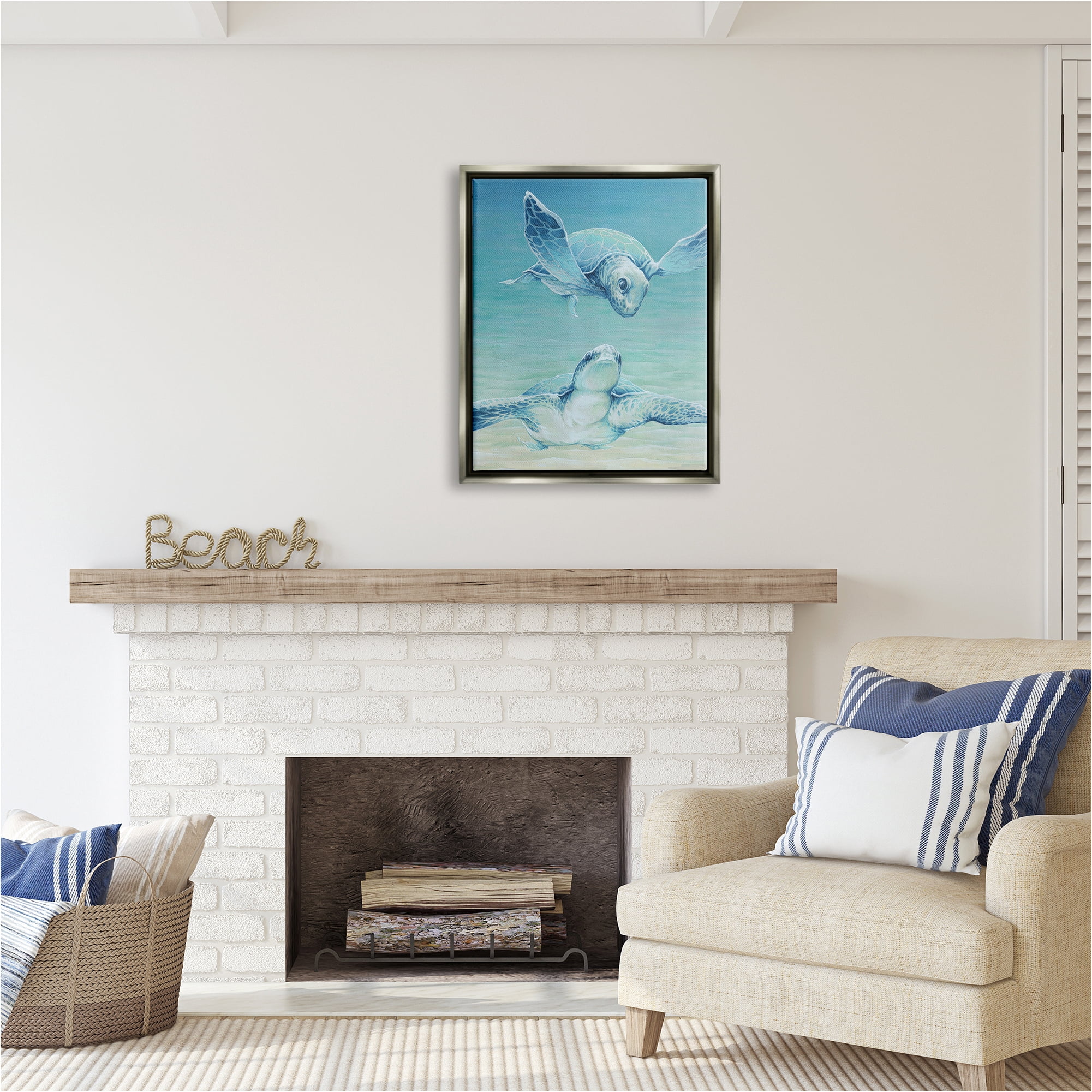 Stupell Industries Sea Turtles Gazing Animals & Insects Painting Gray Floater Framed Canvas Art Print Wall Art, 25 x 31