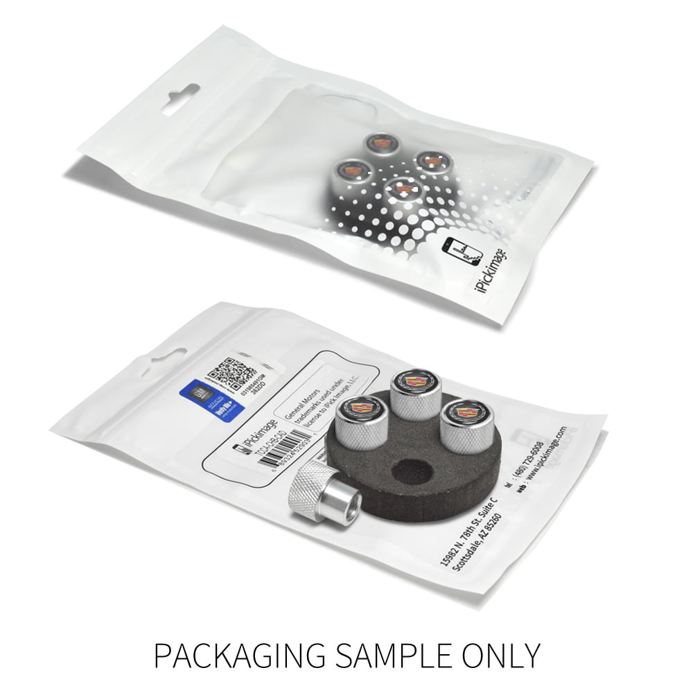 Cadillac Logo in Black on Shining Silver Aluminum Tire Valve Stem Caps