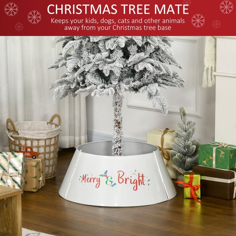 Alvantor Christmas Tree Skirt, Steel Ring Collar with Easy Assembly for Holiday Home 26"x26"x11" Cream White