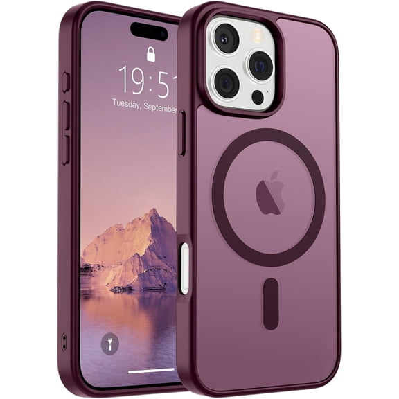 Mionbel Magnetic for iPhone 16 Pro Case (Compatible with MagSafe) (Military Grade Drop Protection) Slim Translucent Matte Shockproof with Anti-Fingerprint Phone Case,Wine Red