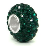 Emerald Green Crystal Ball Bead Sterling Silver Charm Fits Pandora Chamilia Biagi Trollbeads European Bracelet