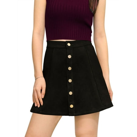 Ladies Fashion A-line Skirt - Women Button Closure Front Mid Rise Casual A-Line Skirt