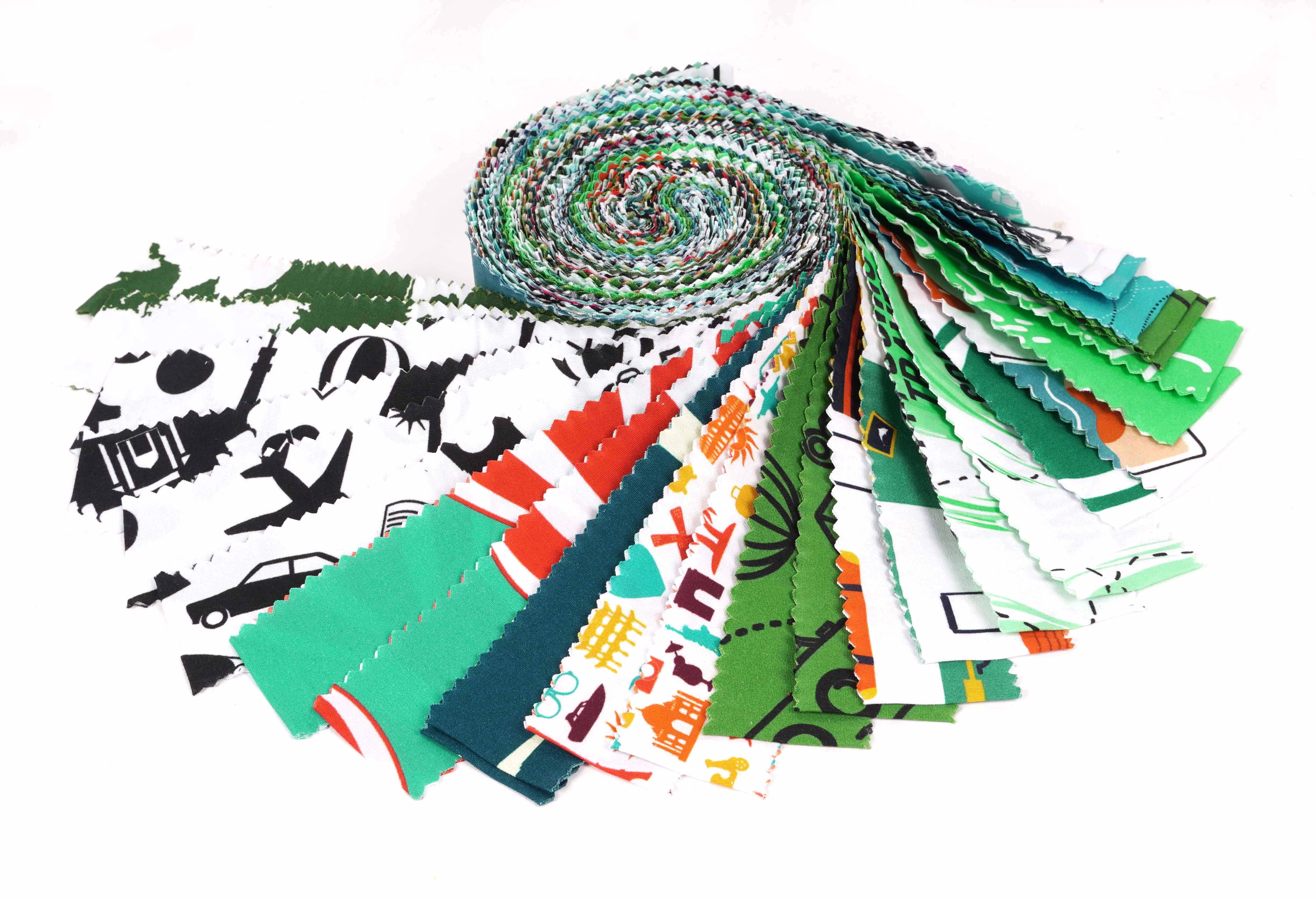 Soimoi 40Pcs Travel Print Precut Fabrics Strips Roll Up 1.5x42inches Cotton Jelly Rolls For Quilting - Multicolor