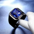thumbnail image 2 of HIJONES Men's Stone Ring Black Stainless Steel Large Square Zirconia Vintage Statement Rings Navy Blue Size 13, 2 of 3