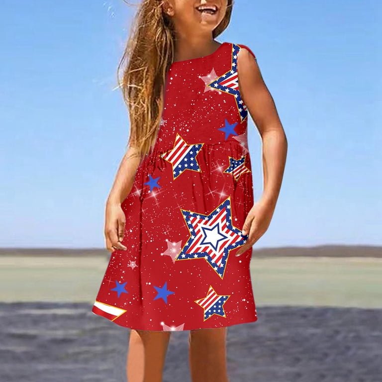 LUOGENLI Girls Fourth Of July Dresses Size 6X-7 Girl's 4Th Of July Sleeveless Dress Cute Patriotic Flag Print A Line Stretchy Comfortable Summer Casual Play Dress for Toddler Kids Red 120 - LUOGENLI Girls Fourth Of July Dresses Size 6X-7 Girl's 4Th Of July Sleeveless Dress Cute Patriotic Flag Print A Line Stretchy Comfortable Summer Casual Play Dress for Toddler Kids Red 120 -