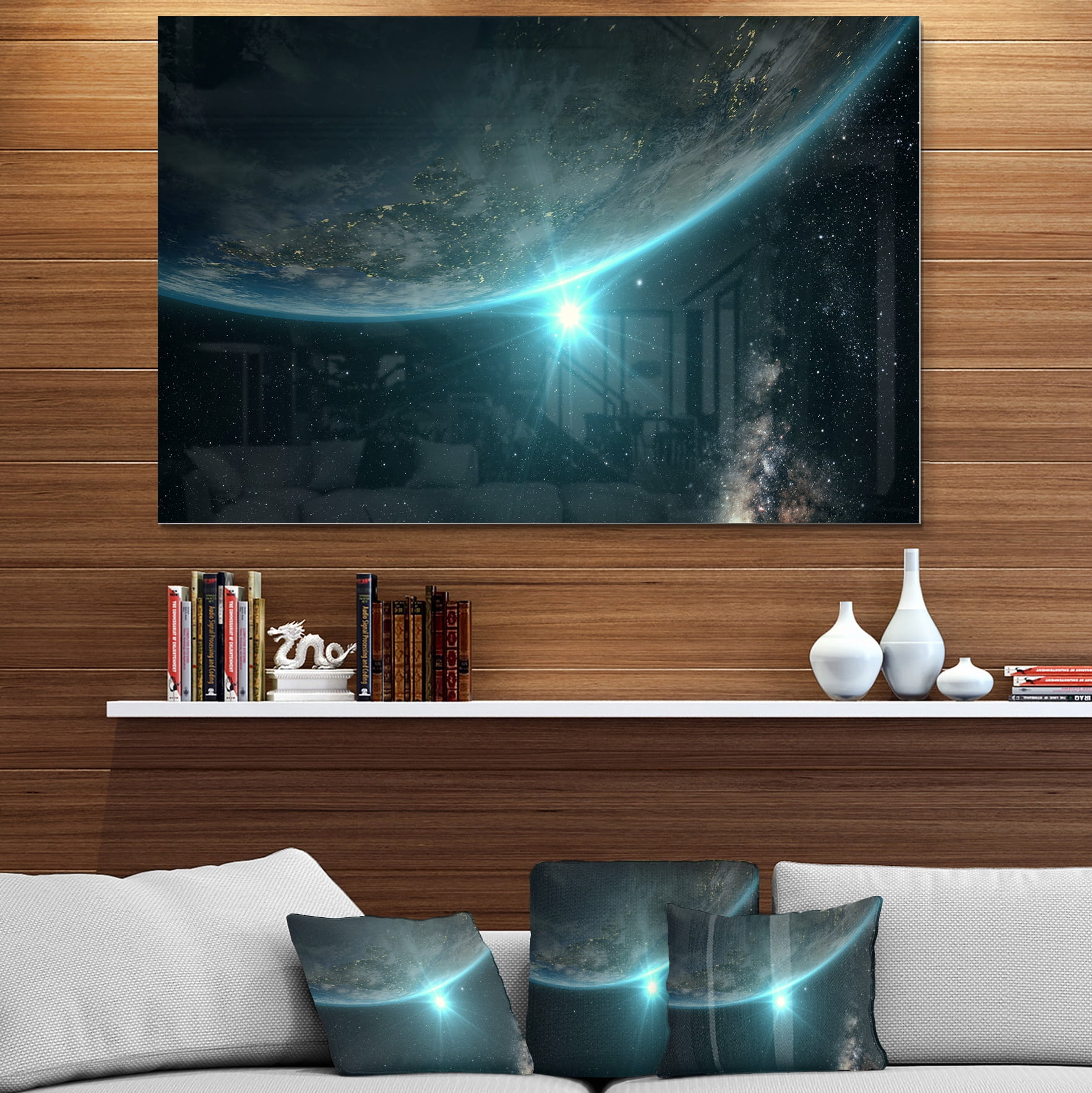 Designart 'Sunrise in Earth from Space ' Contemporary Landscape Metal Wall Art