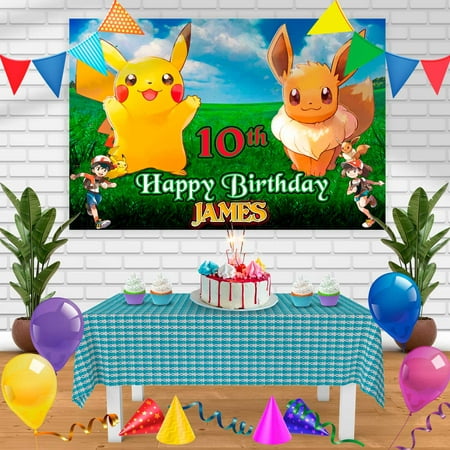 Pokemon Lets go Birthday Banner Personalized Party Backdrop Decoration 60 x 44 Inches