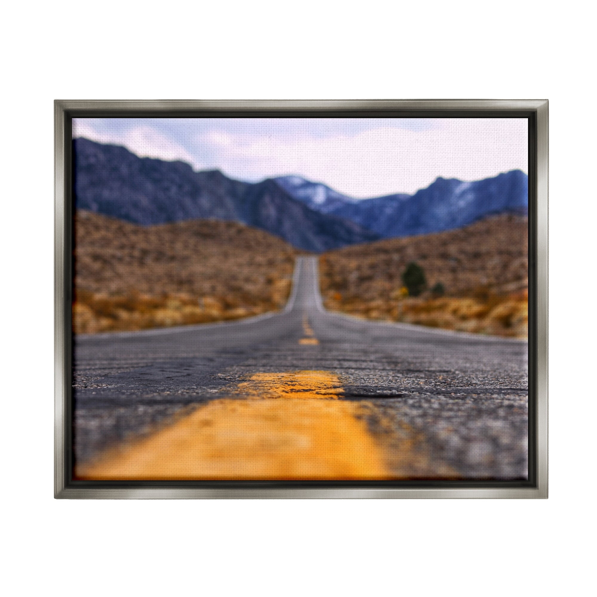 Stupell Industries Rural Ground View Country Highway Road Distant Peaks Photograph Luster Gray Floating Framed Canvas Print Wall Art, Design by Jeff Poe