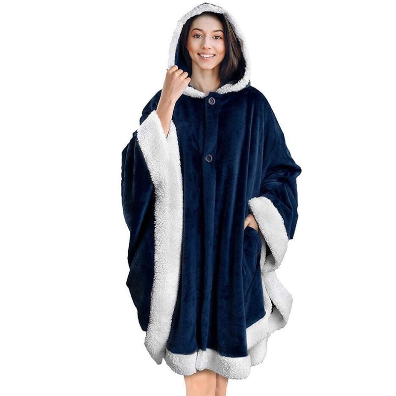 Angel Wrap Hooded Blanket Poncho Blanket Wrap with Soft Sherpa Fleece Wearable Blanket Throw Gift with Hood Pockets Cape Plush Warm Shawl Cozy