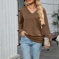 thumbnail image 2 of HomeDM Womens T-Shirts Long Sleeve V Neck Casual Shirts Solid Color Workout Tunic Tops Dressy Work Pullover - Coffee/M, 2 of 6