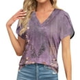 thumbnail image 1 of Women's Loose V-Neck Retro Print Short Sleeve Tops ,Light Purple-BN 2XL, 1 of 6