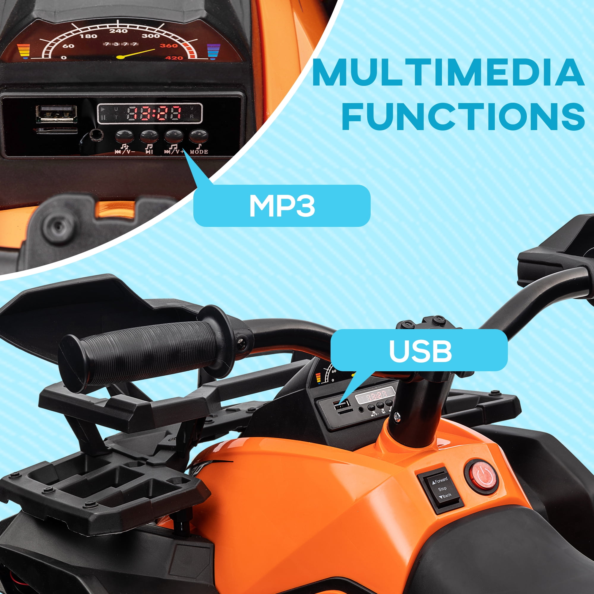 Aosom Kids ATV, 12V 4 Wheeler Ride on Quad Car Toy with Music, Headlights, Battery Powered Electric Vehicle for Boys and Girls, Orange