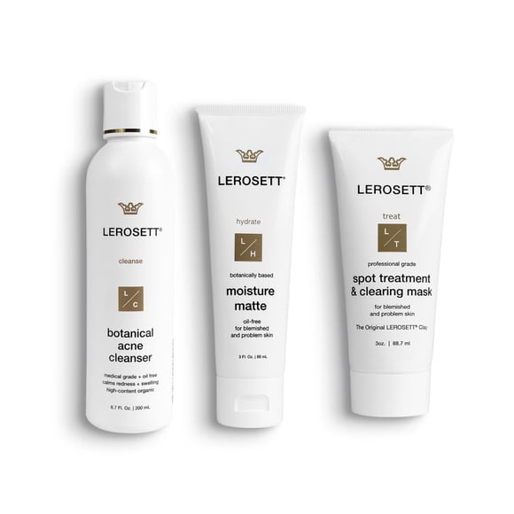 LEROSETT El kit para el acné incluye limpiador, humectante y mascarilla para el tratamiento de manchas. A base de aloe y arcilla, calmante orgánico, elimina las espinillas del acné, espinillas y brote