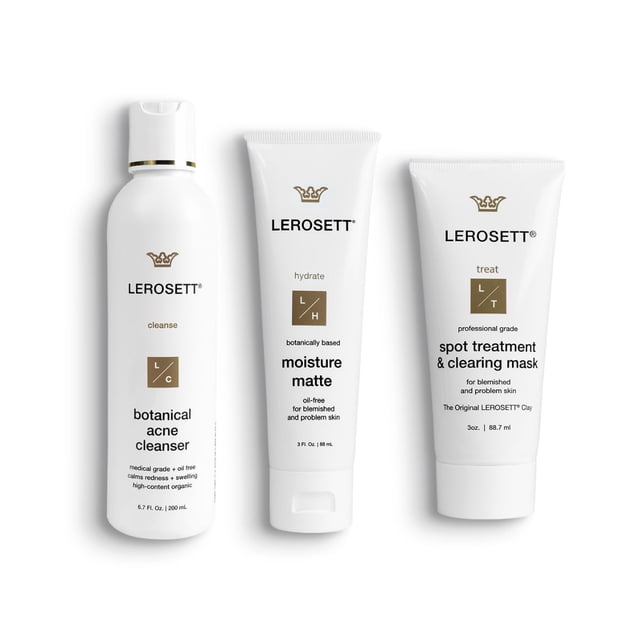 LEROSETT El kit para el acné incluye limpiador, humectante y mascarilla para el tratamiento de manchas. A base de aloe y arcilla, calmante orgánico, elimina las espinillas del acné, espinillas y brote