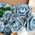 thumbnail image 6 of 25pcs Artificial Flowers Light Blue Foam Fake Rose with Stems 8 Leaves Real Looking Faux Roses for Wedding Bouquets Bridal Shower Centerpieces Arrangements Party Tables Decorations DIY Dusty Blue, 6 of 12