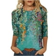 thumbnail image 2 of Meichang T-Shirts Col Rond pour Femmes Mode Vintage Graphiques Manches 3/4 Décontracté Ample Pull Basique Blouse Hauts d'Été, 2 of 5