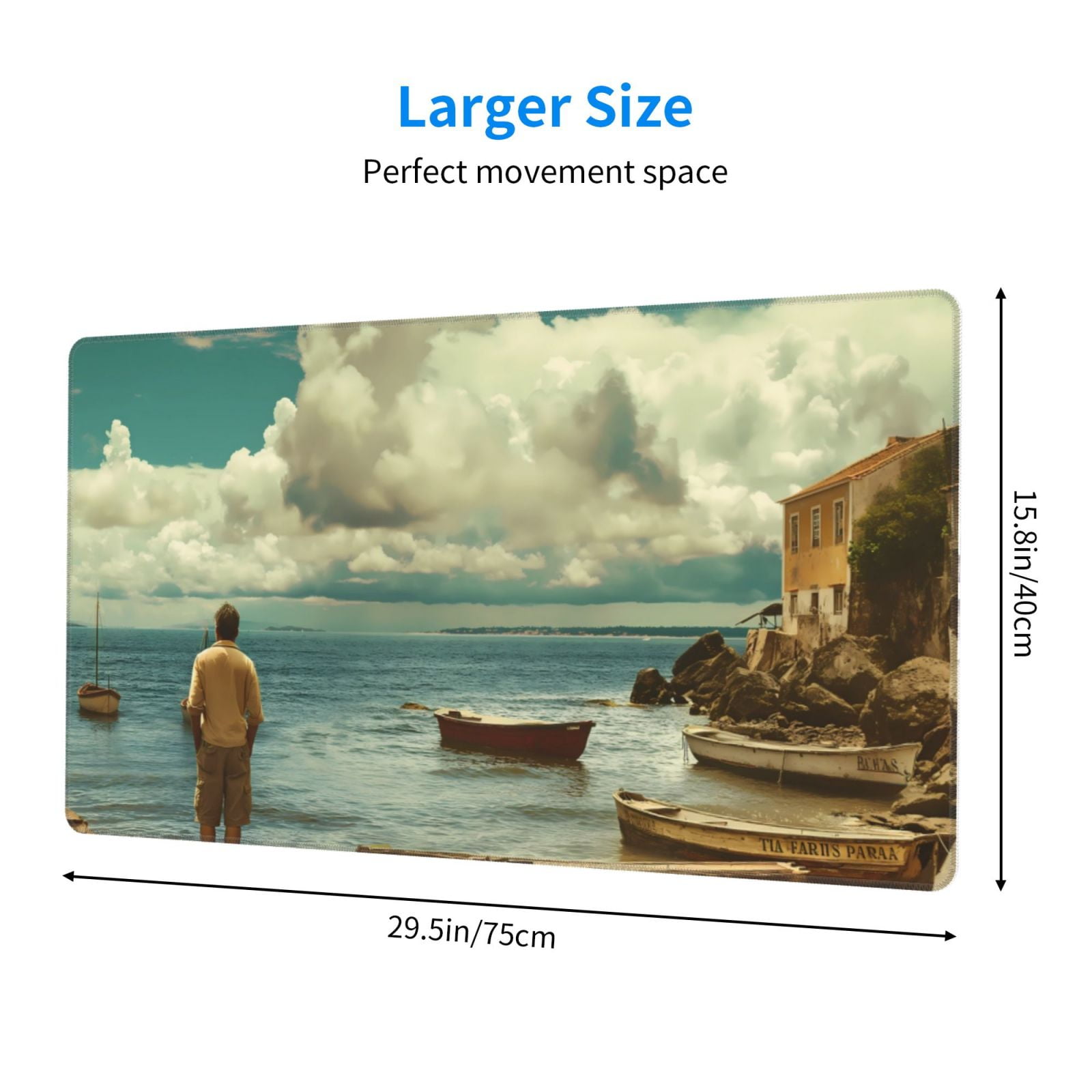 Rateoe Serene Coastal Blue Sky Print Mouse Pad - Extended Large Gaming Mousepad,Non-Slip Stitched Edge,16x29.5 Inch