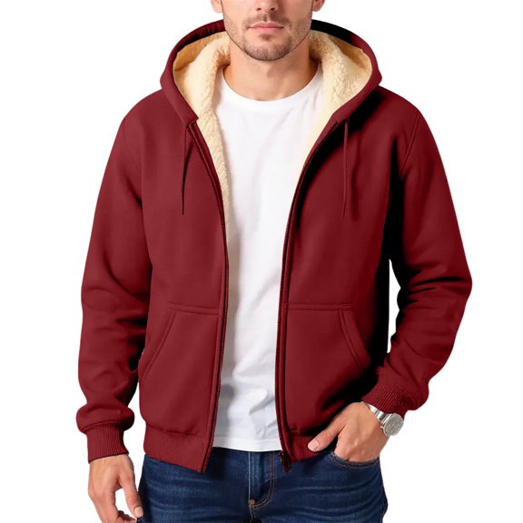 LWavelet Men's Jacket Full-Zip Hooded Shirt Casual Warm Winter Jacket Coats Outdoor Fashion Wine 3XL